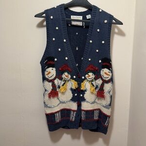 Vintage Marisa Christina Sweater Vest Women's Medium Snowman Christmas Knit 1995